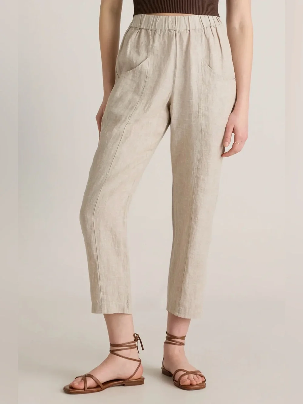Quince Italian Linen Beige Straight Leg Ankle Pants - Size XL